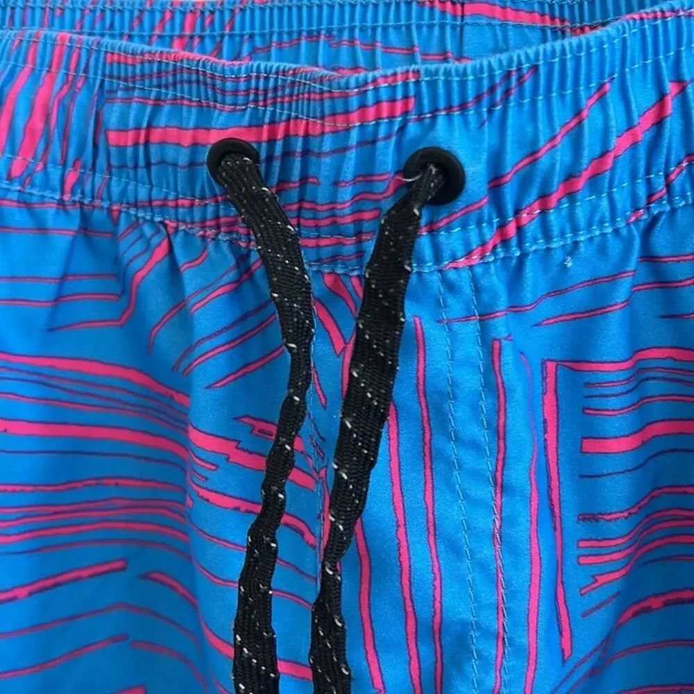 Quiksilver Volley Shorts Pink Blue Geometric Elastic Waist Casual Swim Hybrid L